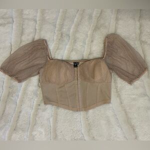 Windsor | Beige/Tan Puff Sleeve, Corset Top